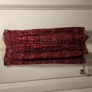 Boho chic maxi skirt in burnt orange, black & red, with sequins & mirrors